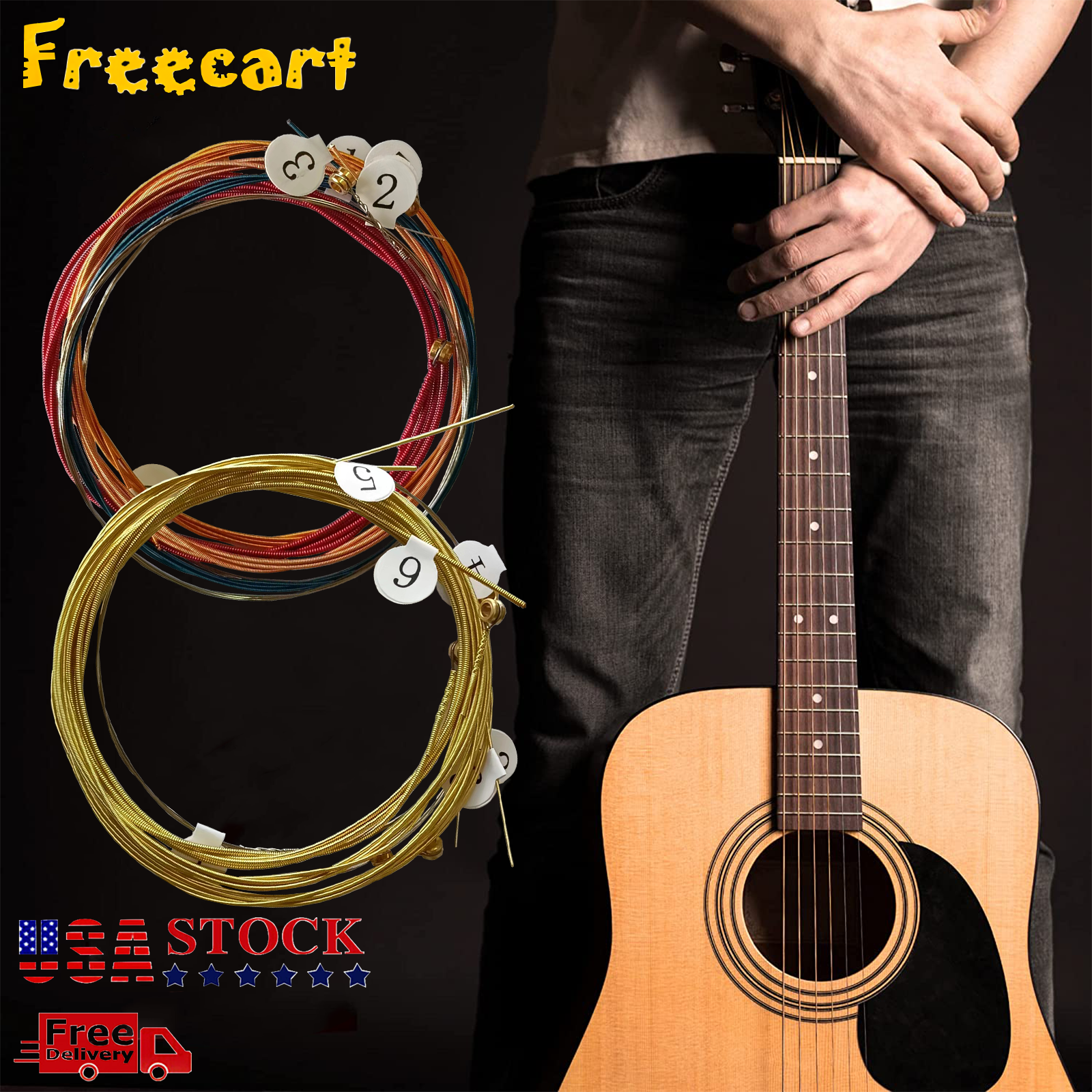 1-2 Sets Guitar Strings 6-12PCS Replacement Steel String for Acoustic Guitar US