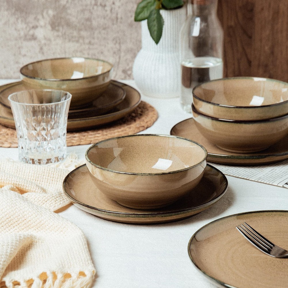 Ceramic Dinnerware 12 Pieces Dinnerware Sets Cereal Bowls Reactive Glaze