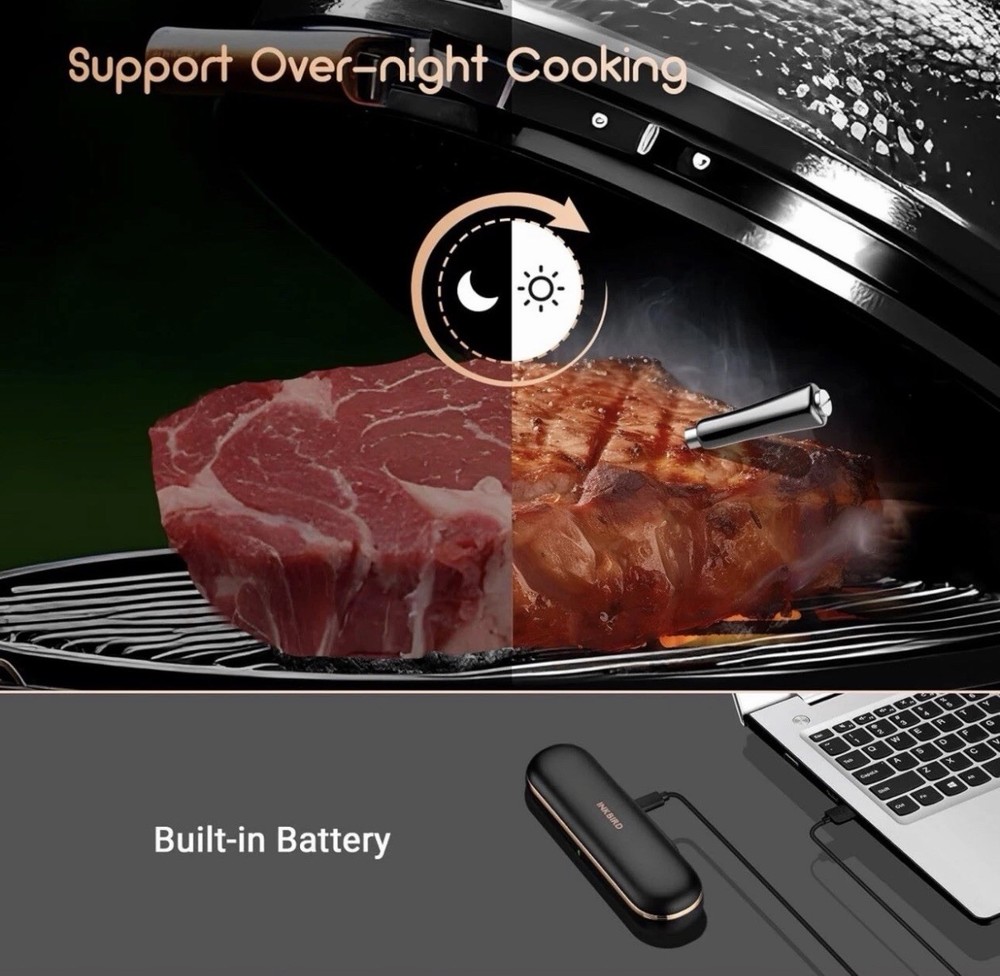 Wireless Meat Thermometer INT-11P-B, Bluetooth Meat Thermometer for Grilling ...