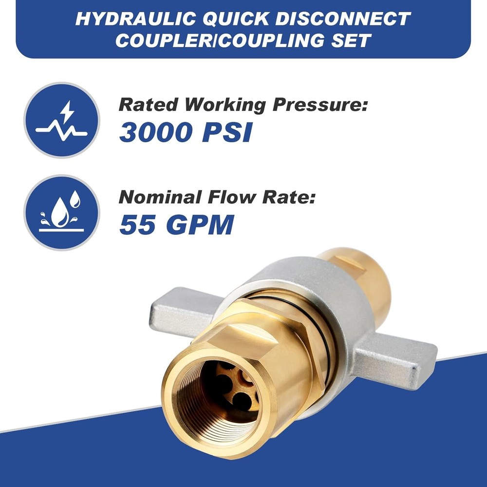 NEW 1" NPT Wet-Line Wing Nut Hydraulic Quick Disconnect Coupler / Coupling Set