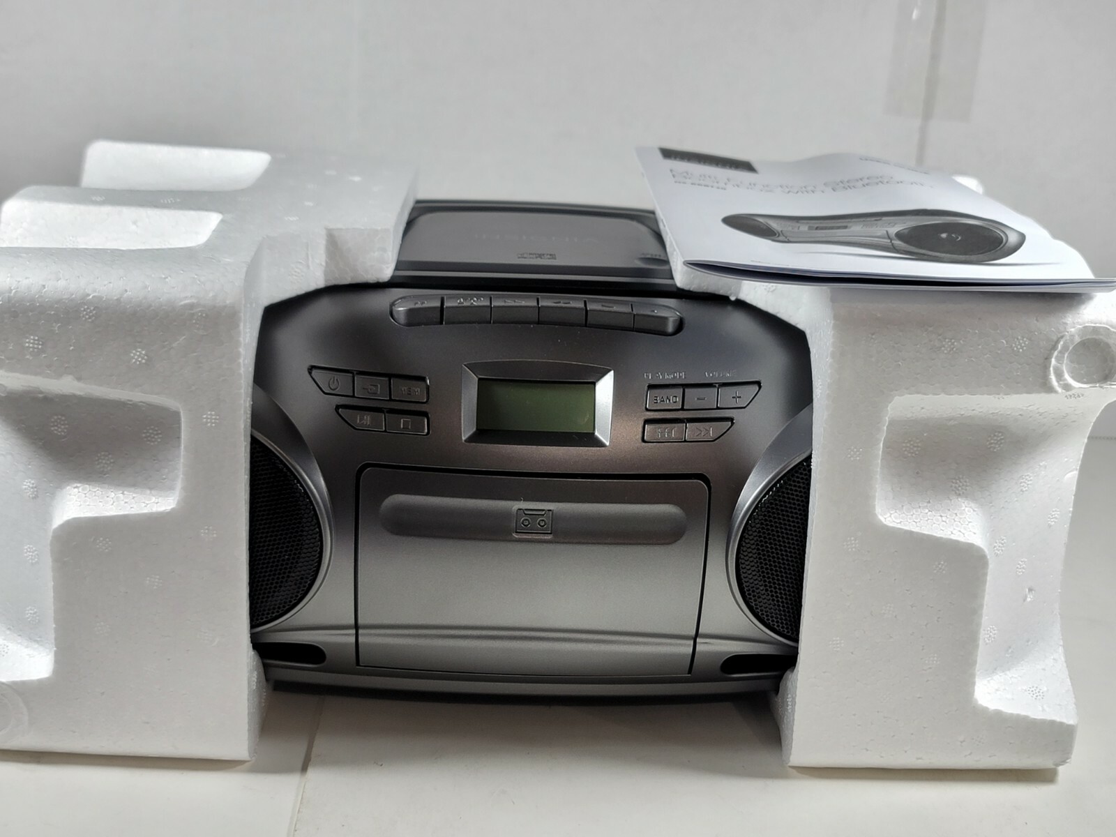 Insignia - AM/FM Radio Portable CD Boombox with Bluetooth - Silver/Black