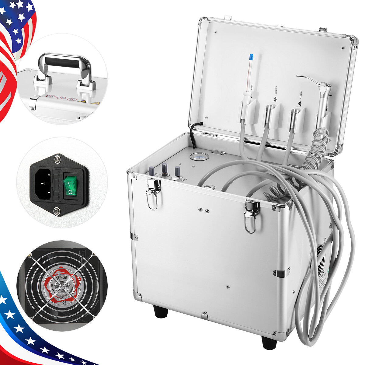 Portable Dental Mobile Delivery Unit Rolling Box Air Compressor Suction 4H/Chair