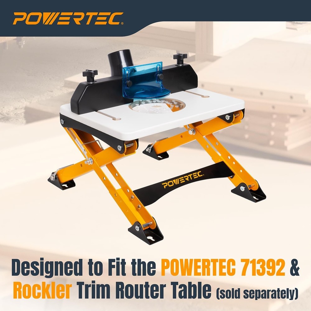 POWERTEC Folding Router Table Stand – Adjustable Height Workstation Base for