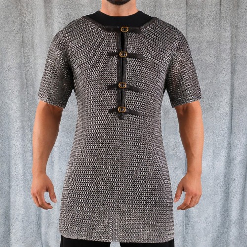 9MM Chainmail Shirt Front Open Half Sleeve Riveted Flat Ring Medieval Armor