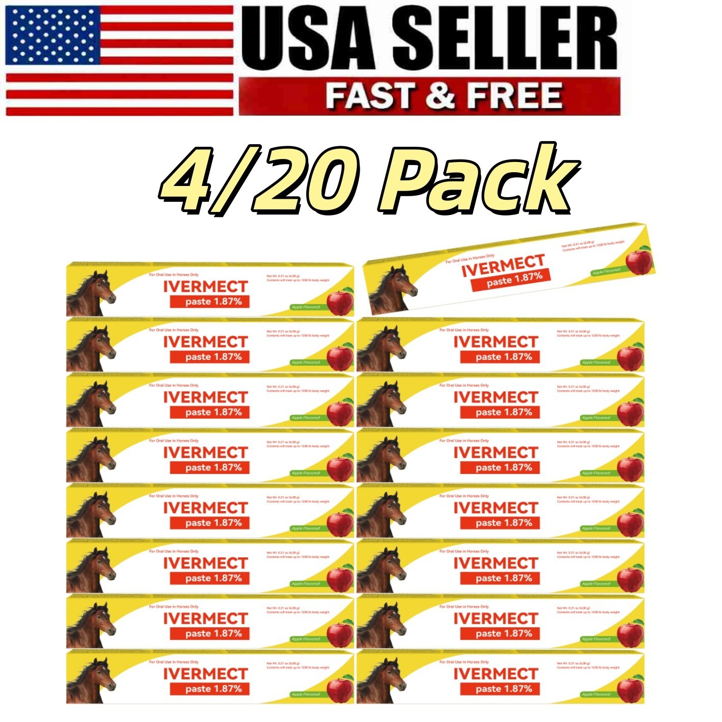 4/20 Pack in Box Paste Horse Dewormer Apple Flavor Wormer Friendly Design in US