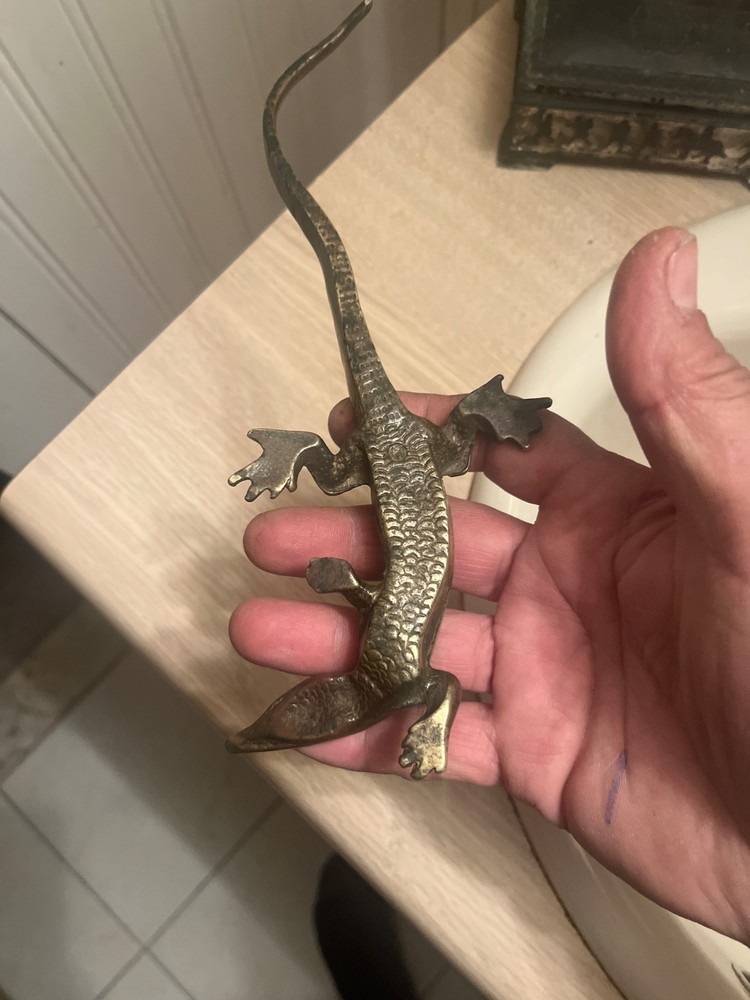 large bronze lizard england marked antique