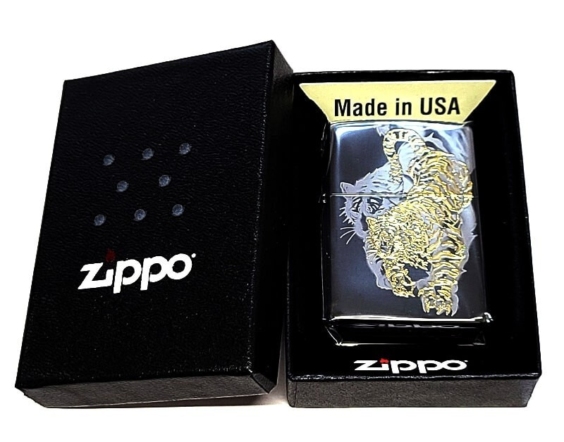 Zippo Tiger Fine Laser Engraving Gold Japanese Pattern One Sided Processing