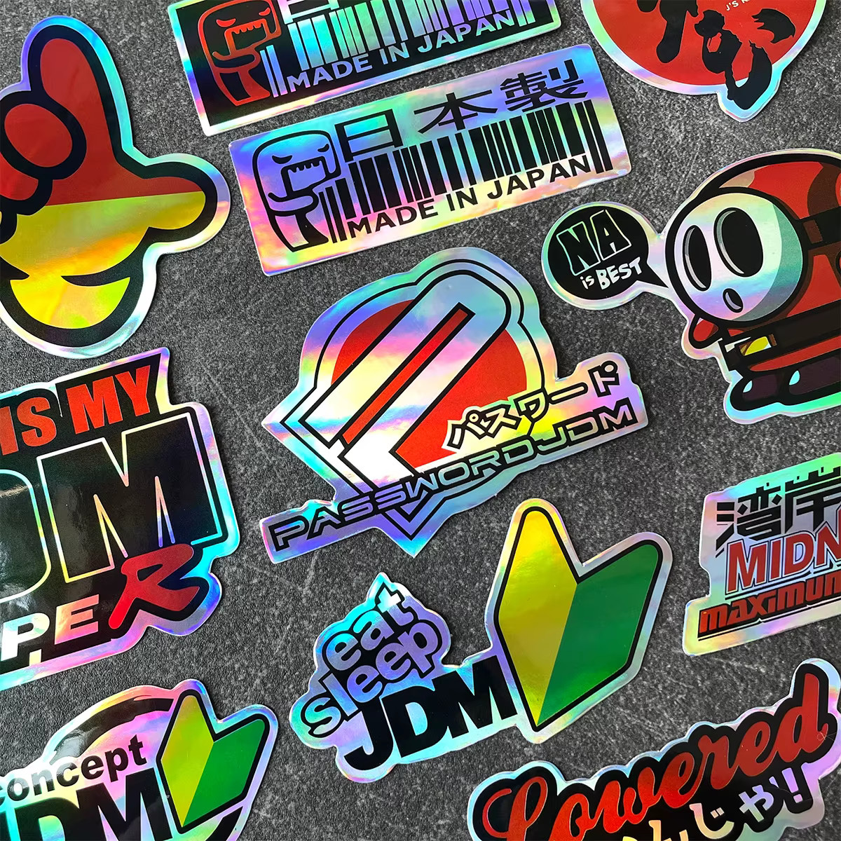 Racing Decal Stickers 10 Pack Random Assortment Motorcycle JDM Laser Holographic