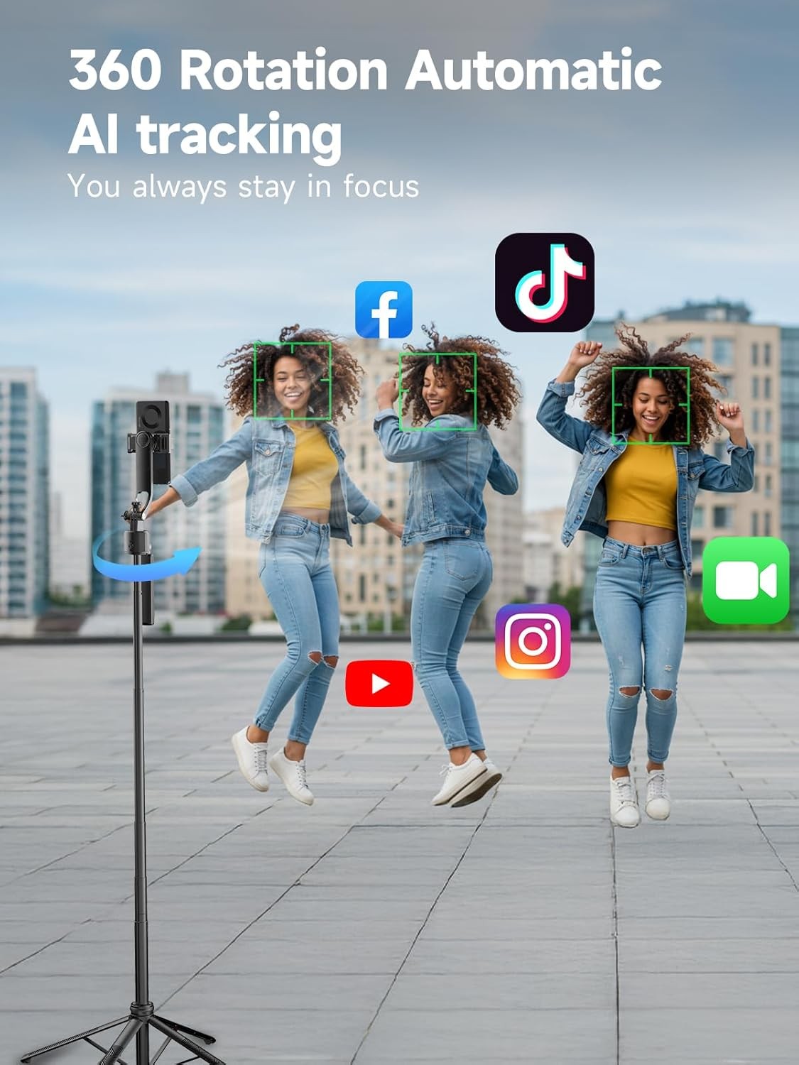 64'' Selfie Stick Auto Face Tracking Tripod 360° Rotation with Remote Control