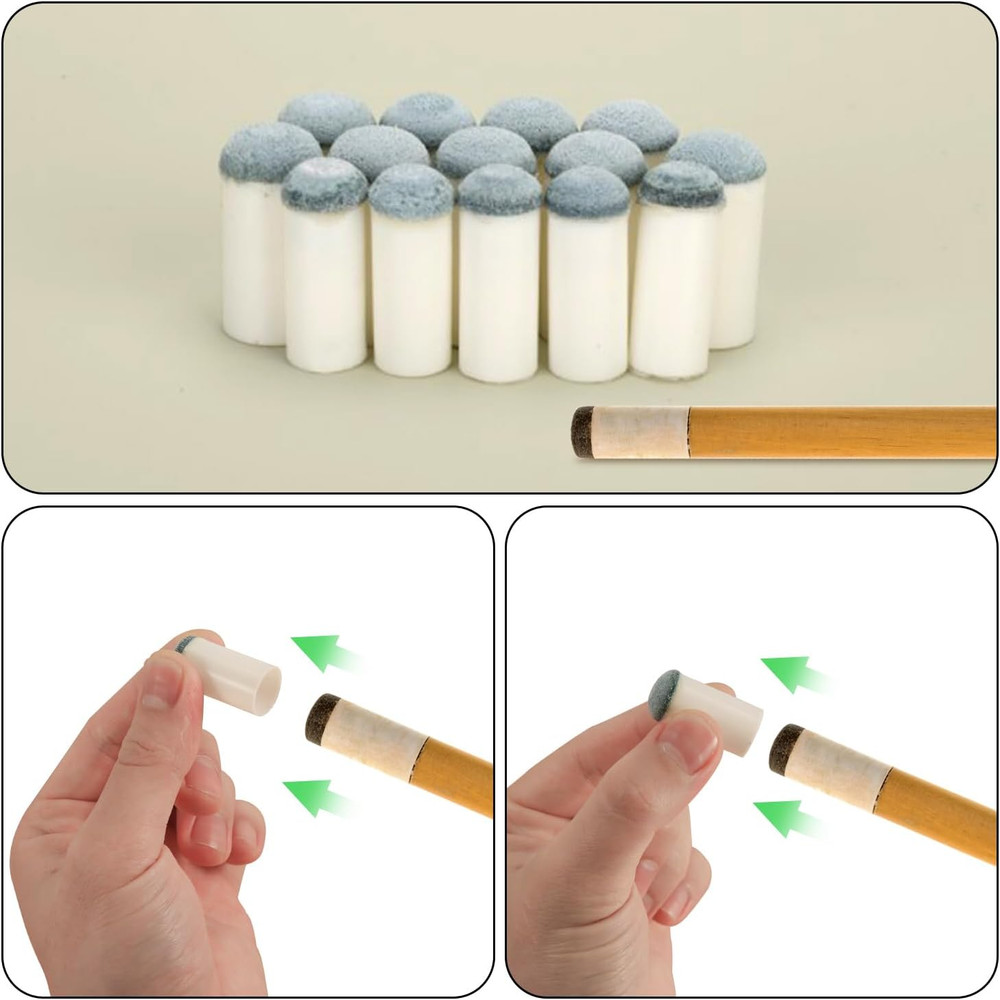 60pcs Slip-On Pool Cue Tips Replacement Kit, 4 Sizes Billiard Stick Ferrules Dur