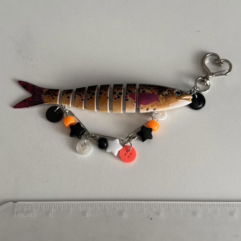 Brown and orange trout fish keychain