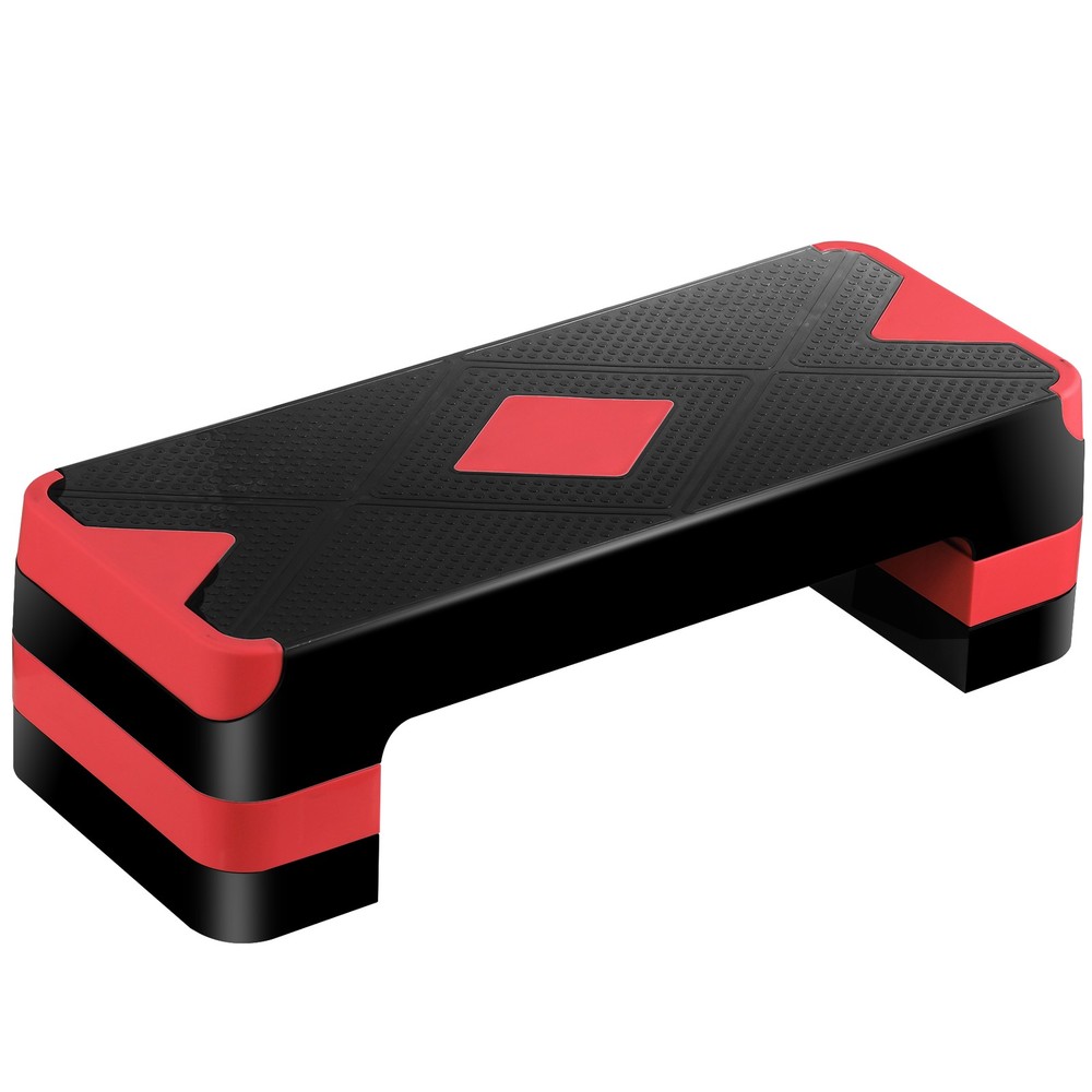 Aerobic Step Platform w/Adjustable 3-Level Risers Non-Slip Exercise Stepper Red