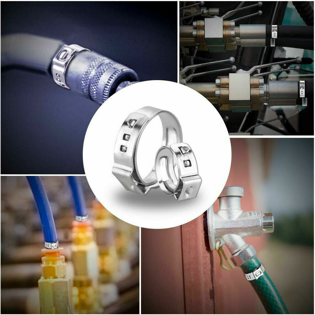 10/100X 304 Stainless Steel Single Ear Hose Clamps Assortment Water Pipe Hoop