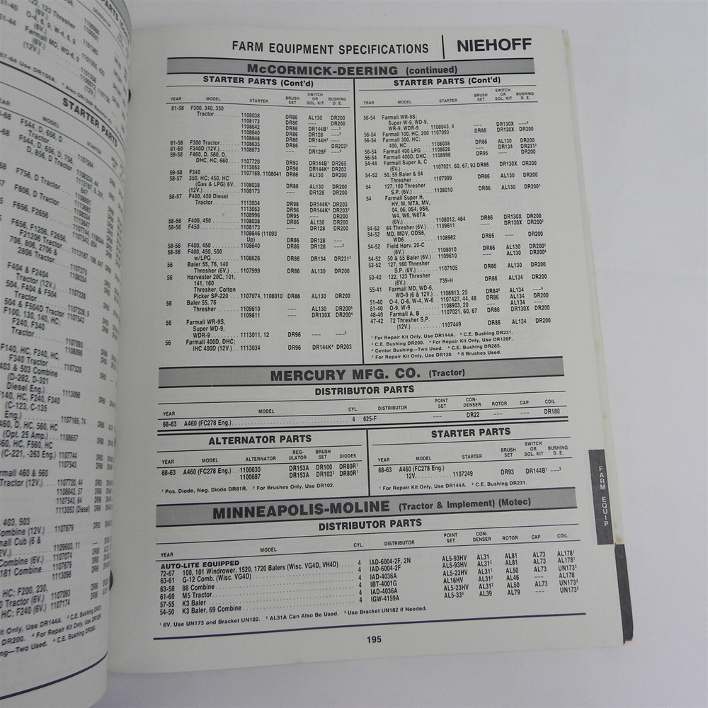 1978 CE NIEHOFF IGNITION ELECTRICAL PARTS CATALOG SPECIFICATIONS GUIDE BOOK