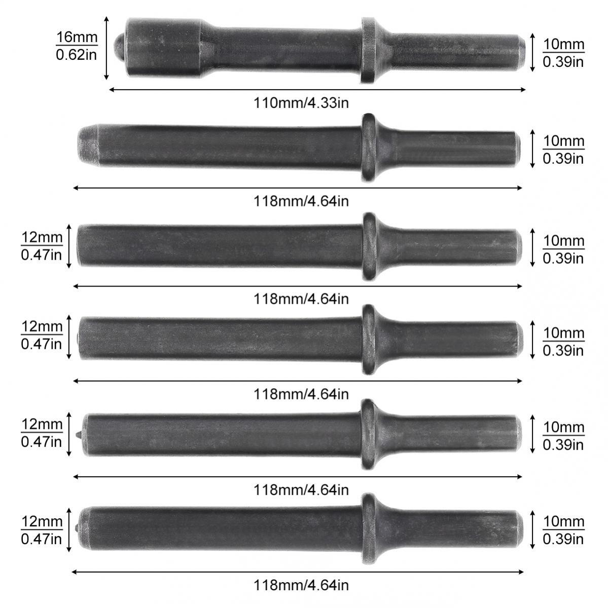 New Set 6 pcs of Air Rivets 45 # Steel Solid Rivet Impact Head Supports Air Tool