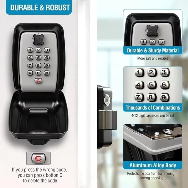 Key Lock Box with Combination Lock 12-Digits Password Code Large Capacity Wal...