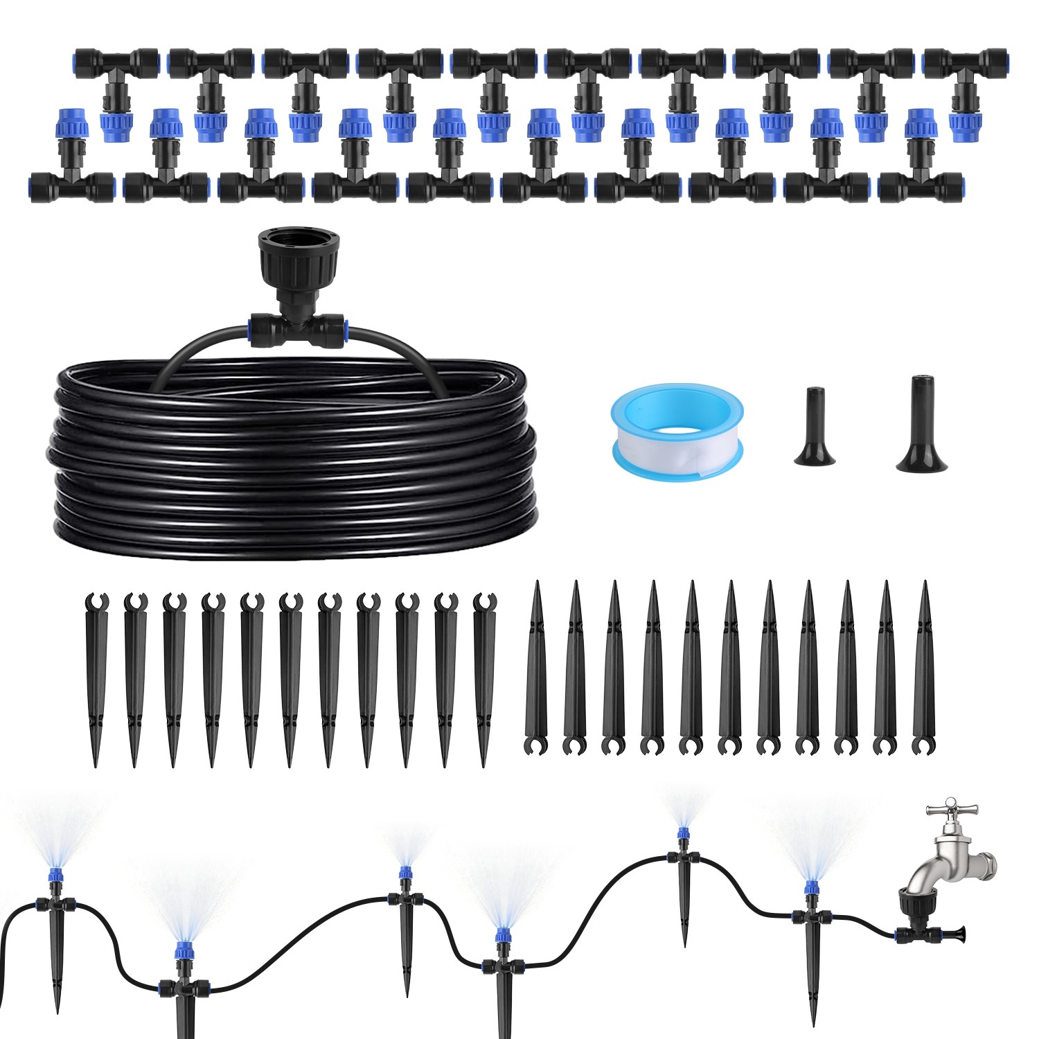 75FT Automatic Watering System Mist Drip Irrigation System Garden Lawn Watering