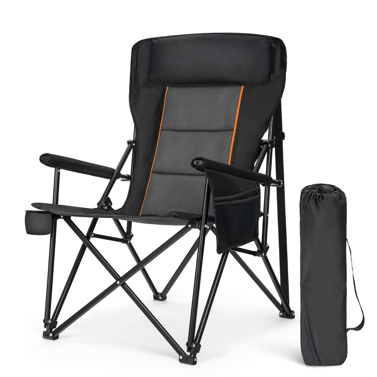 Heavy Duty Camping Chairs Oversize Folding Chair High Back Support 500lbs Black