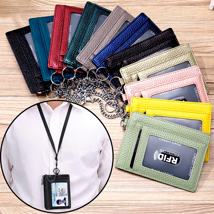 Unisex Slim Minimalist Front Pocket RFID Blocking Leather Wallets with Keychain