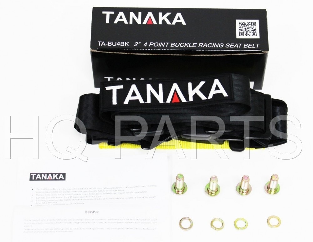 2 X TANAKA UNIVERSAL BLACK 4 POINT BUCKLE RACING SEAT BELT HARNESS