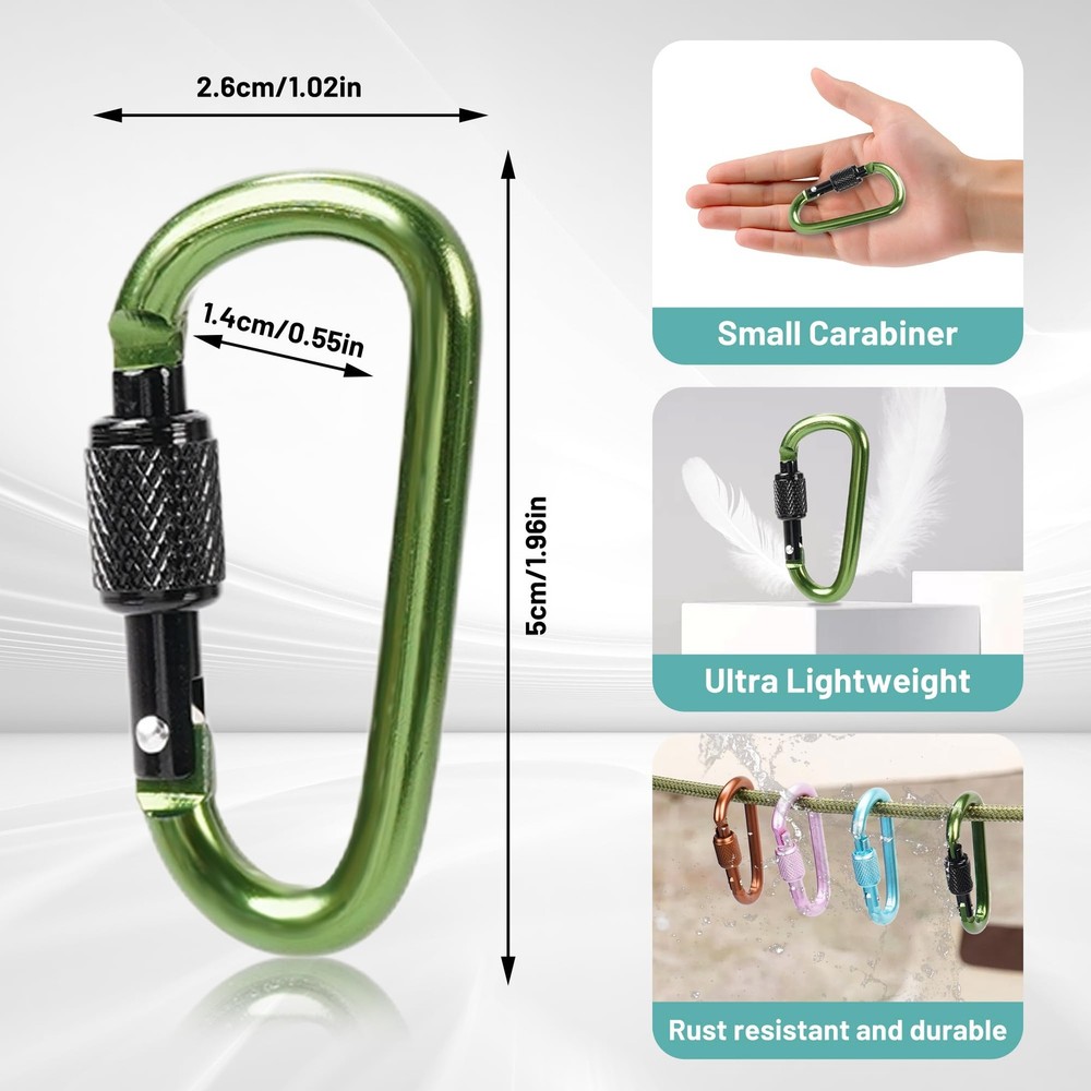 Aluminum Carabiner Clip, Locking Keychain 2.2", 8PACK-Locking Clips