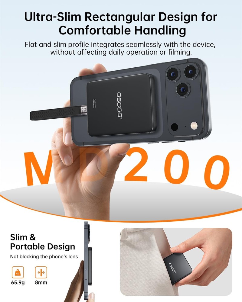 1TB Magnetic Portable SSD, Up to 2000MB/s – External Solid State Drive Compat...