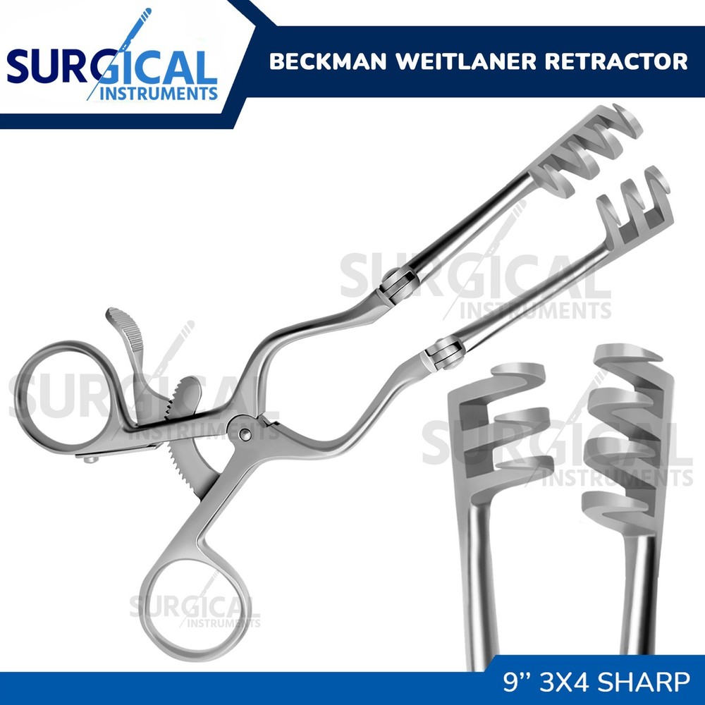 BECKMAN-Weitlaner Retractor 9" 3x4 SHARP Hinged Blade Stainless German Grade