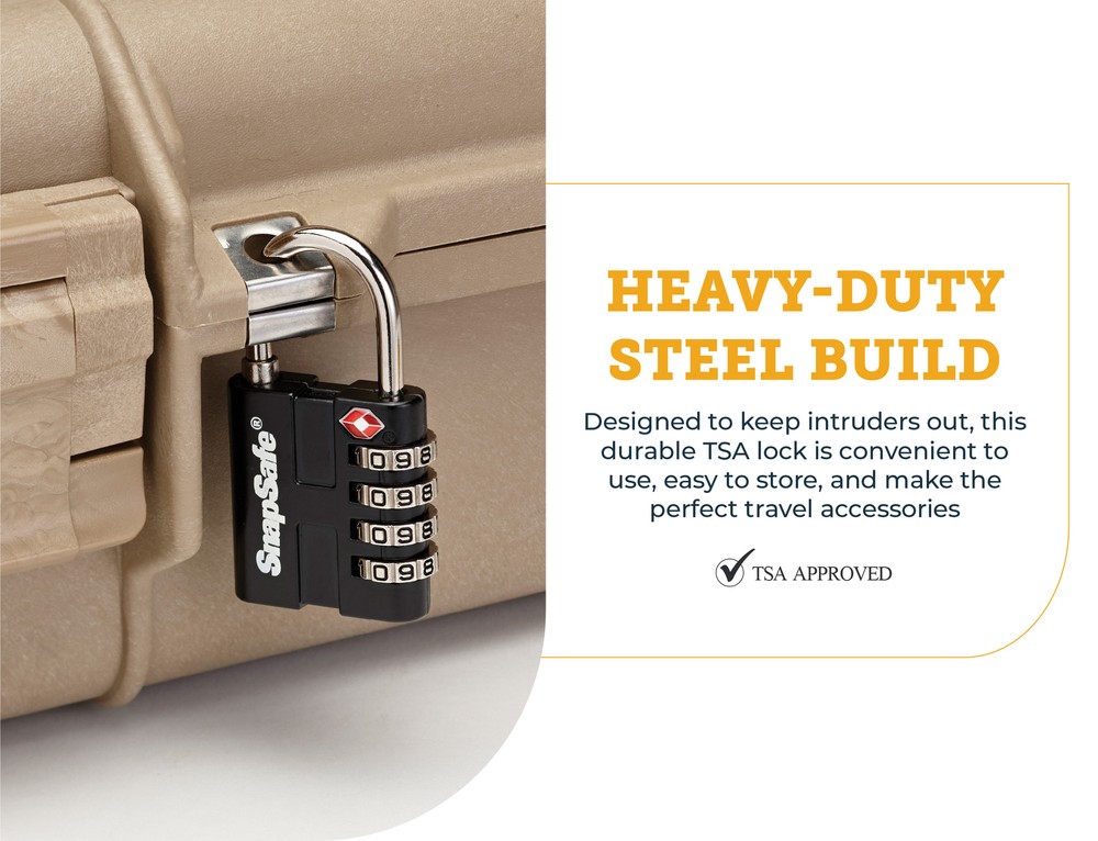 SnapSafe TSA Approved 4 Digit "Thick Shackle" Luggage Combination Padlock