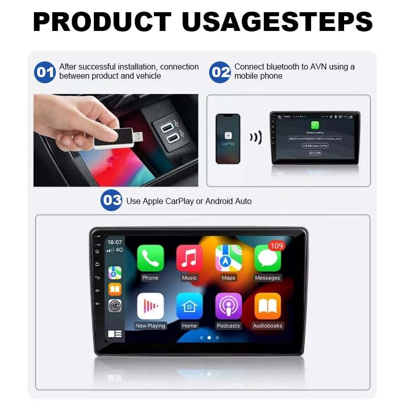 2 in 1 Car Auto Wireless Carplay & Android Auto USB Adapter Plug & Play