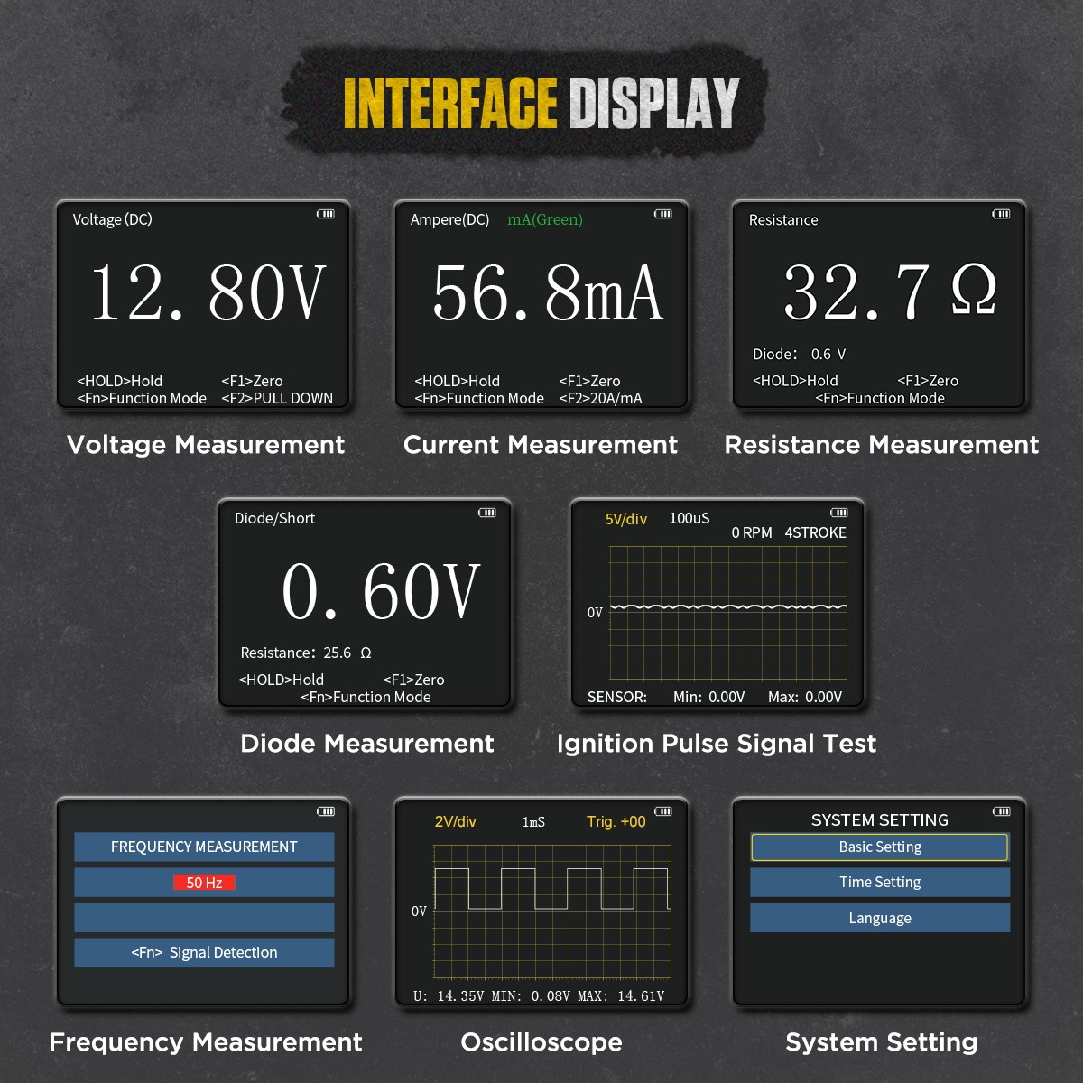 Car Diagnostic Multimeter Circuit Tester Digital AC/DC Oscilloscope Diode Tester