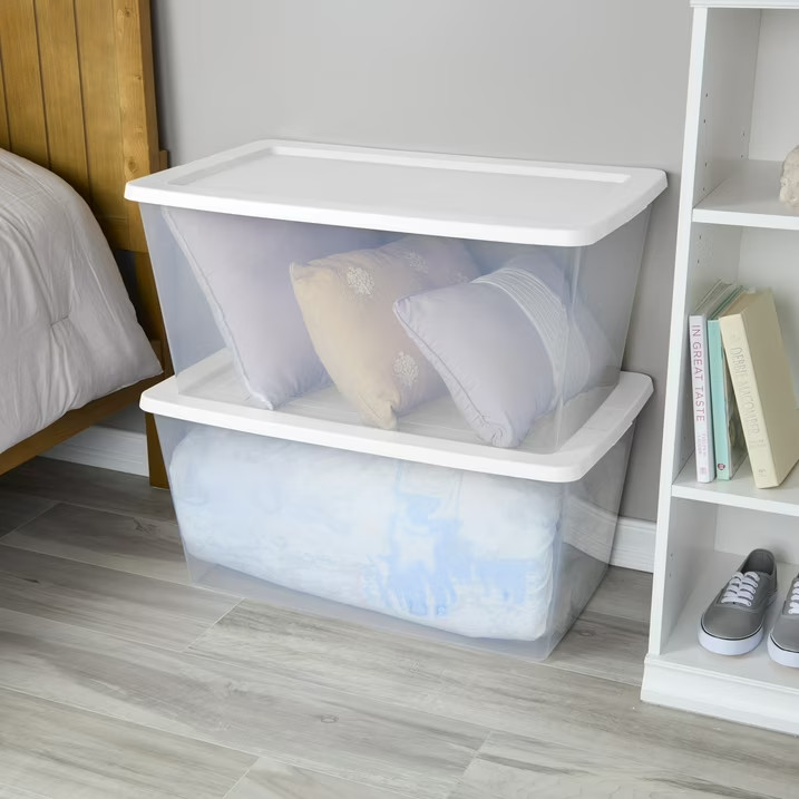 (2 pack) Sterilite 90 Quart Large Storage Bin, Clear Plastic Storage Container w