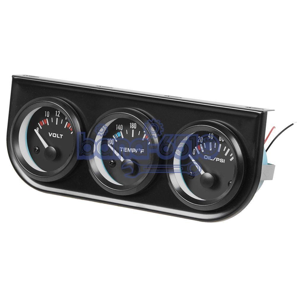 2" 52mm 3-in-1 Auto Car Triple Gauge Set Kit Water Temp Oil Pressure Volt Meter