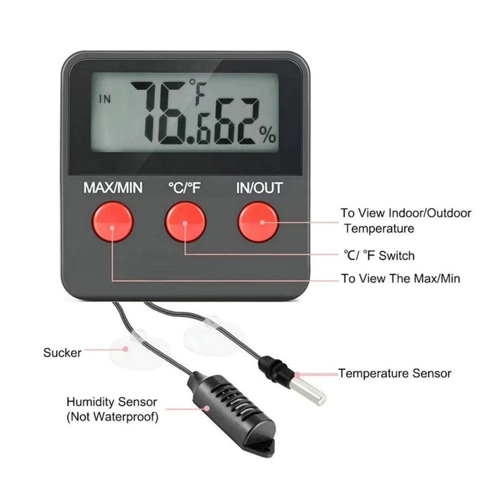 Thermometer Hygrometer Digital with Sensor Probe for Egg Incubator Terrarium