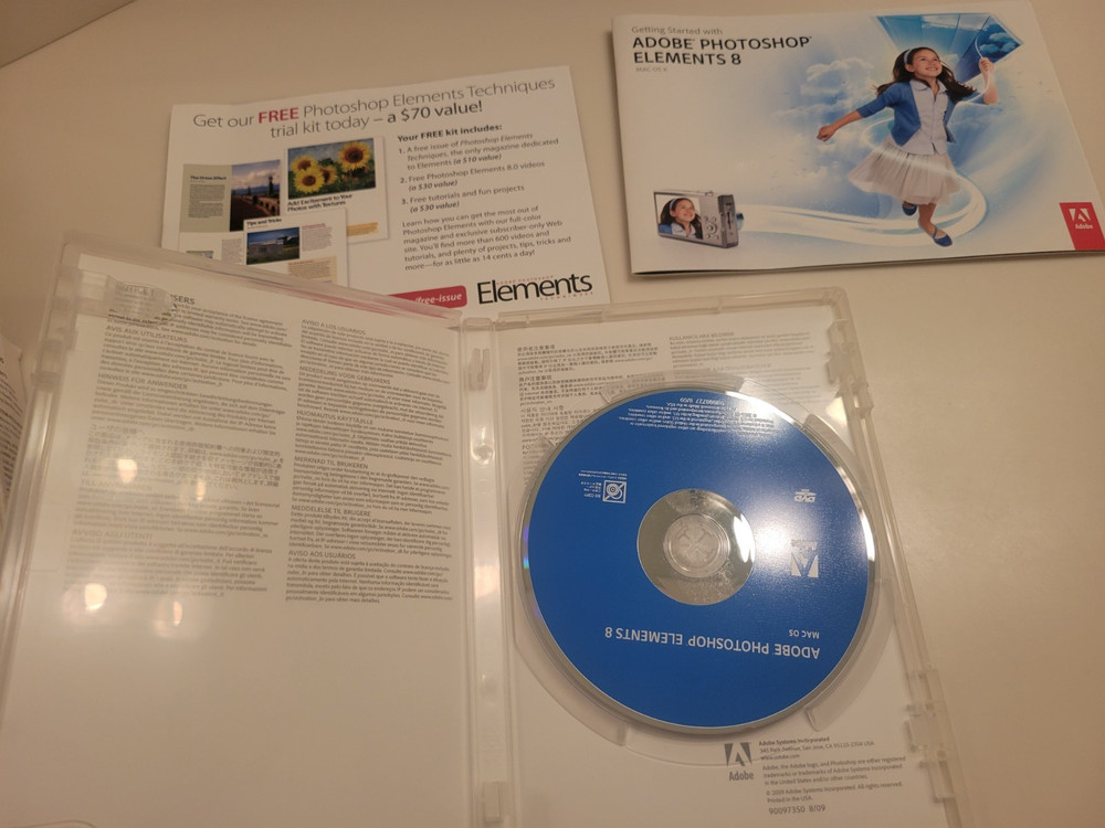 Adobe Photoshop Elements 8 Software Disc w/ Serial Number For Mac OS