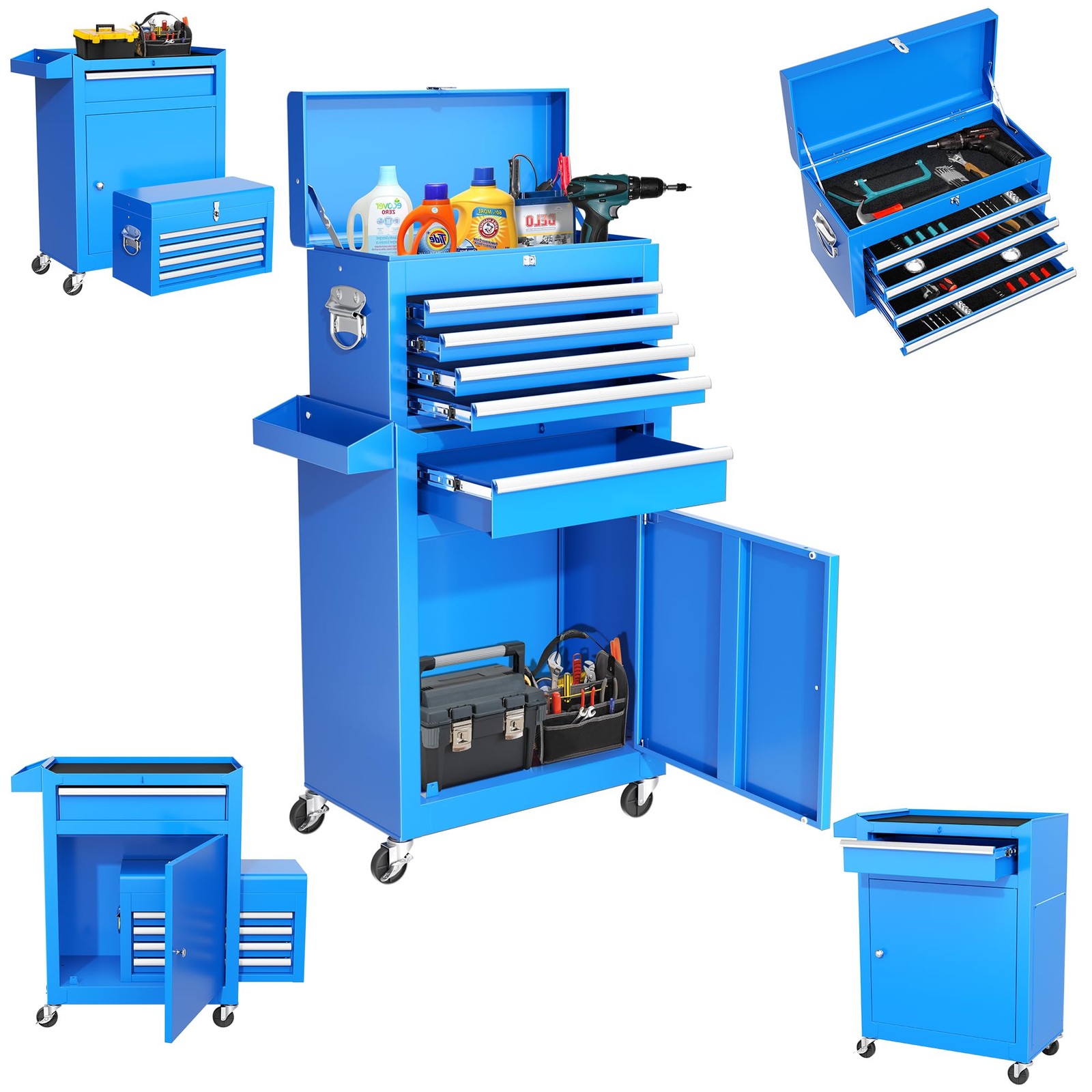 Blue Tool Chest 5-Drawer Rolling Tool Chest with Detachable Top Tool Box Tool