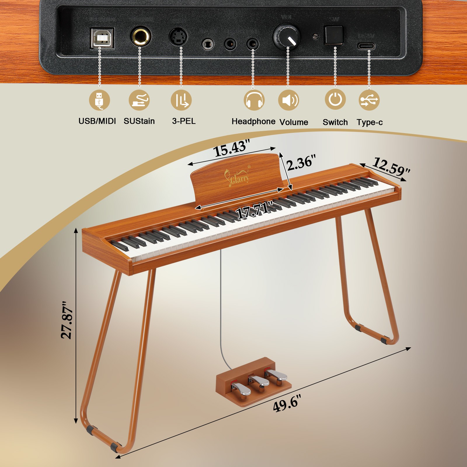 Glarry 88-Key Semi-Weighted Digital Piano with Stand and Pedal
