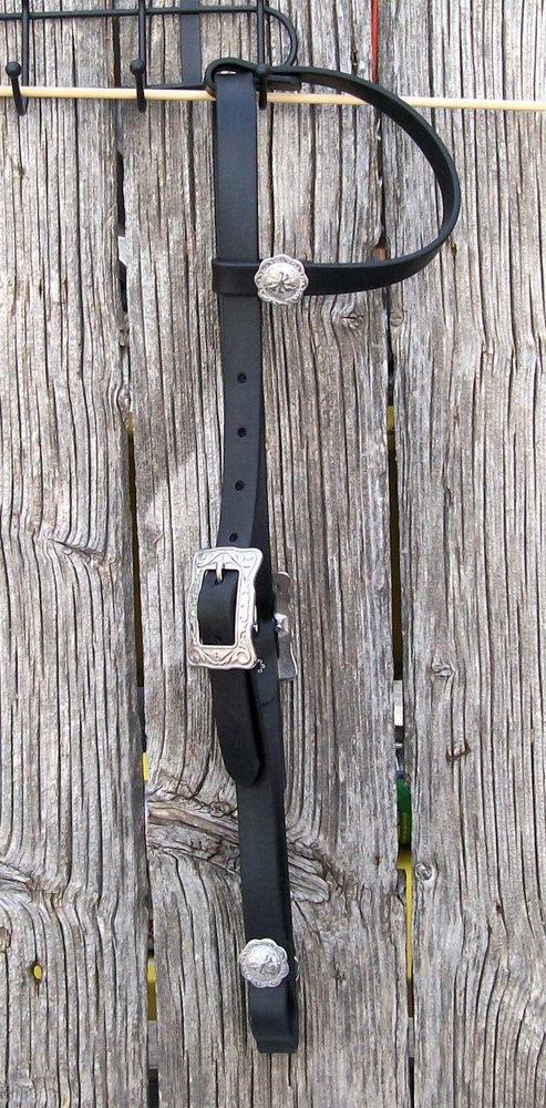 Bridle Headstall Loop Rein Split Reins Black Beta Bio-thane Concho - tie one ear