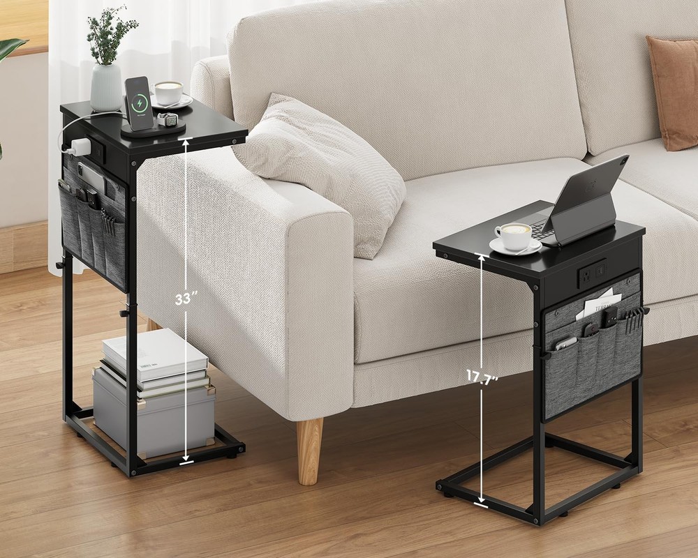 C Shaped End Table W/ Charging Station Tall C Table End Table Adjustable Height