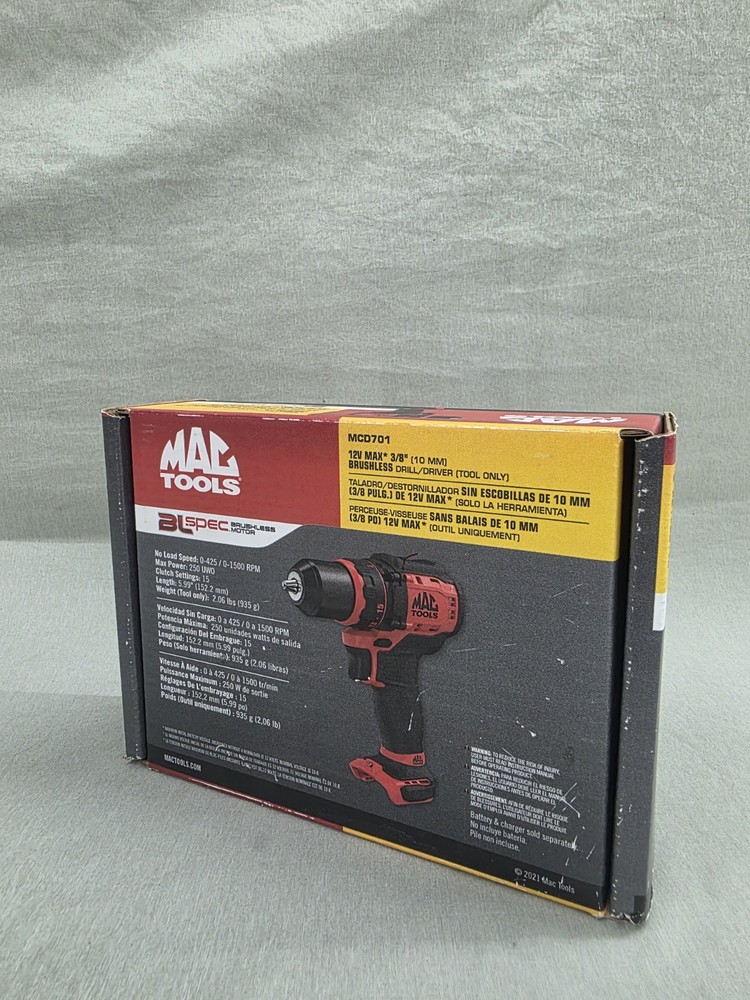 Mac Tools 12V MAX 3/8" Brushless Drill Driver (Tool Only) MCD701 NEW