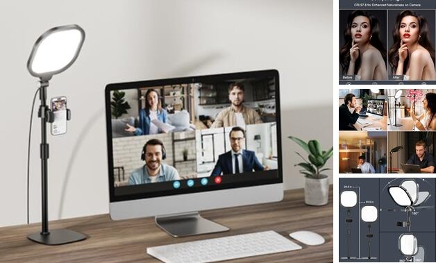 Zoom Lighting for Computer, Adjustable Desk Lighting for Video Black-1 pack