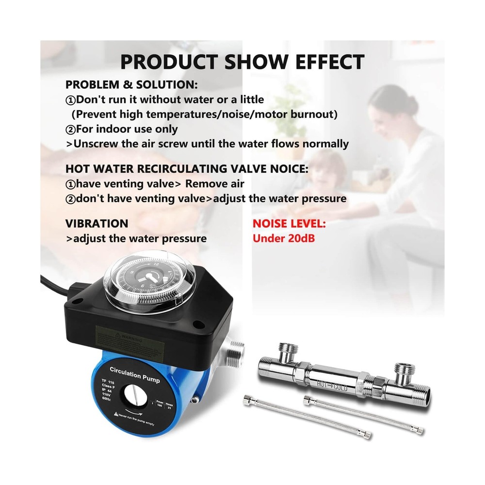 Hot Water Recirculating Pump with Timer Recirculation System & BSP 3/4" w/NPT...
