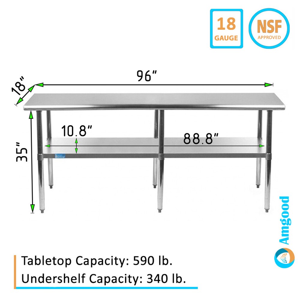 18" X 96" Stainless Steel Work Table With Galvanized Undershelf