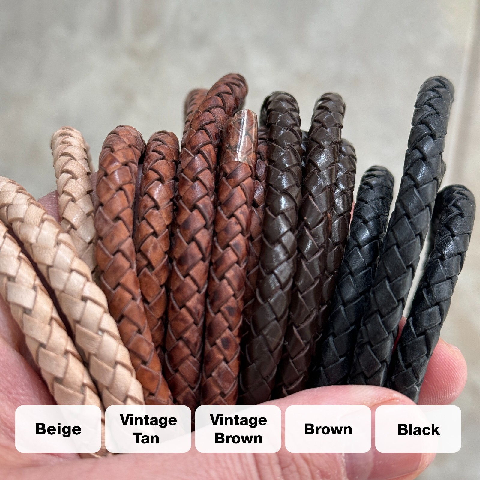 Round Braided Leather Cord, 6mm - Folded Bolo Genuine Leather Strap 1.1 yard