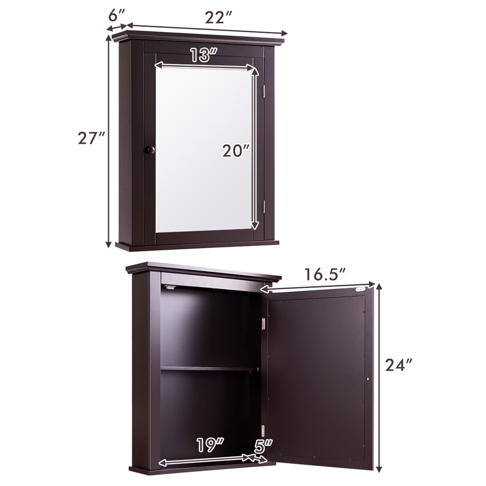 Bathroom Mirror Cabinet Wall Mounted Storage Organizer Adjustable Shelf Brown