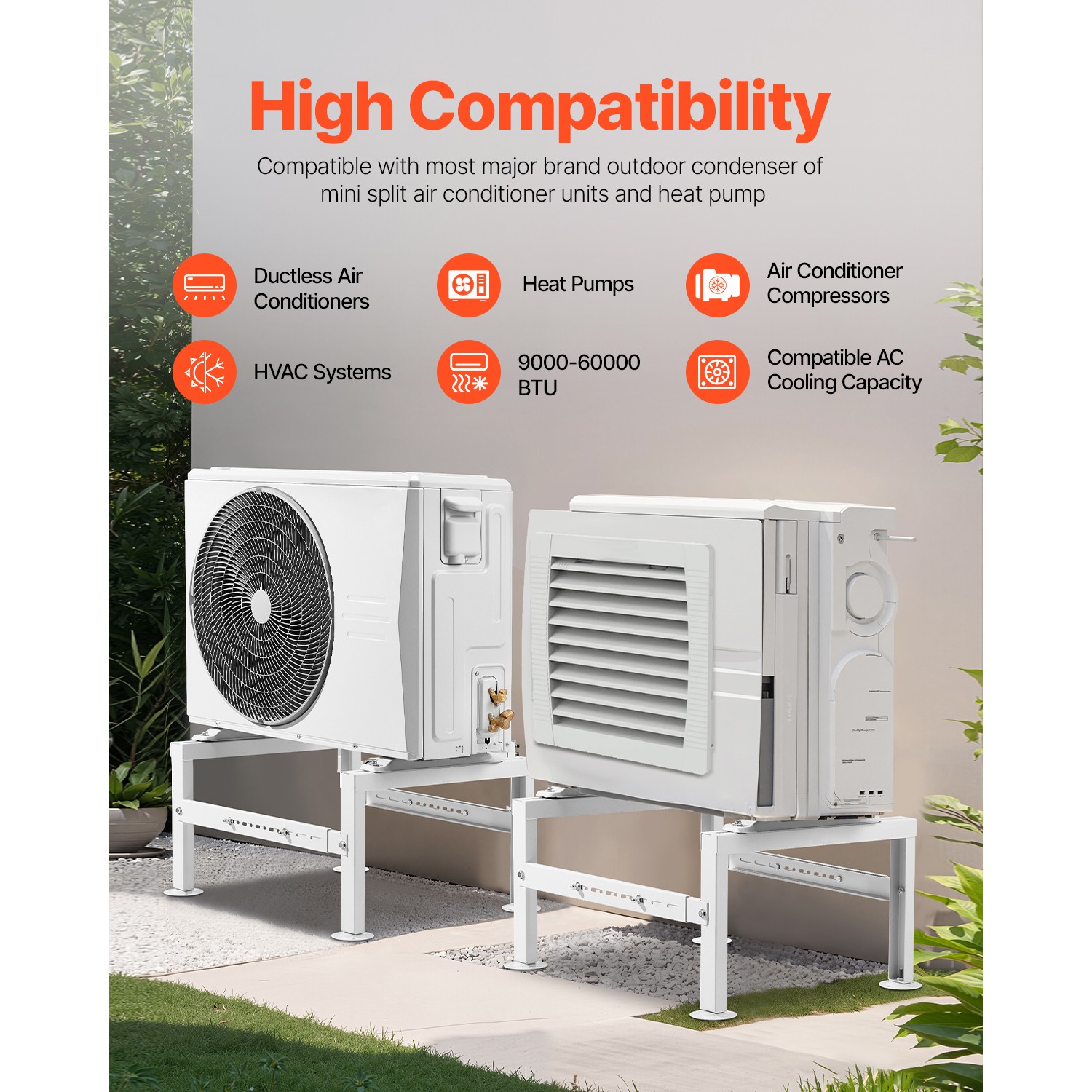 Mini Split Ground Stand Adjustable Anti Vibration for 9000-60000 BTU