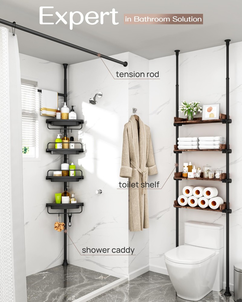 ALLZONE Corner Shower Caddy Tension Pole, Extendable Rustproof Stainless Stee...