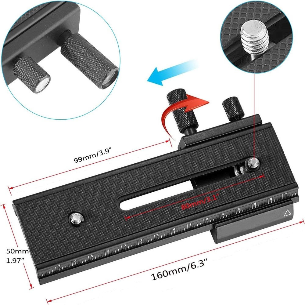 Two Way Macro Focus Rail Slider 16cm for Close Up Photography Adjustable Knobs