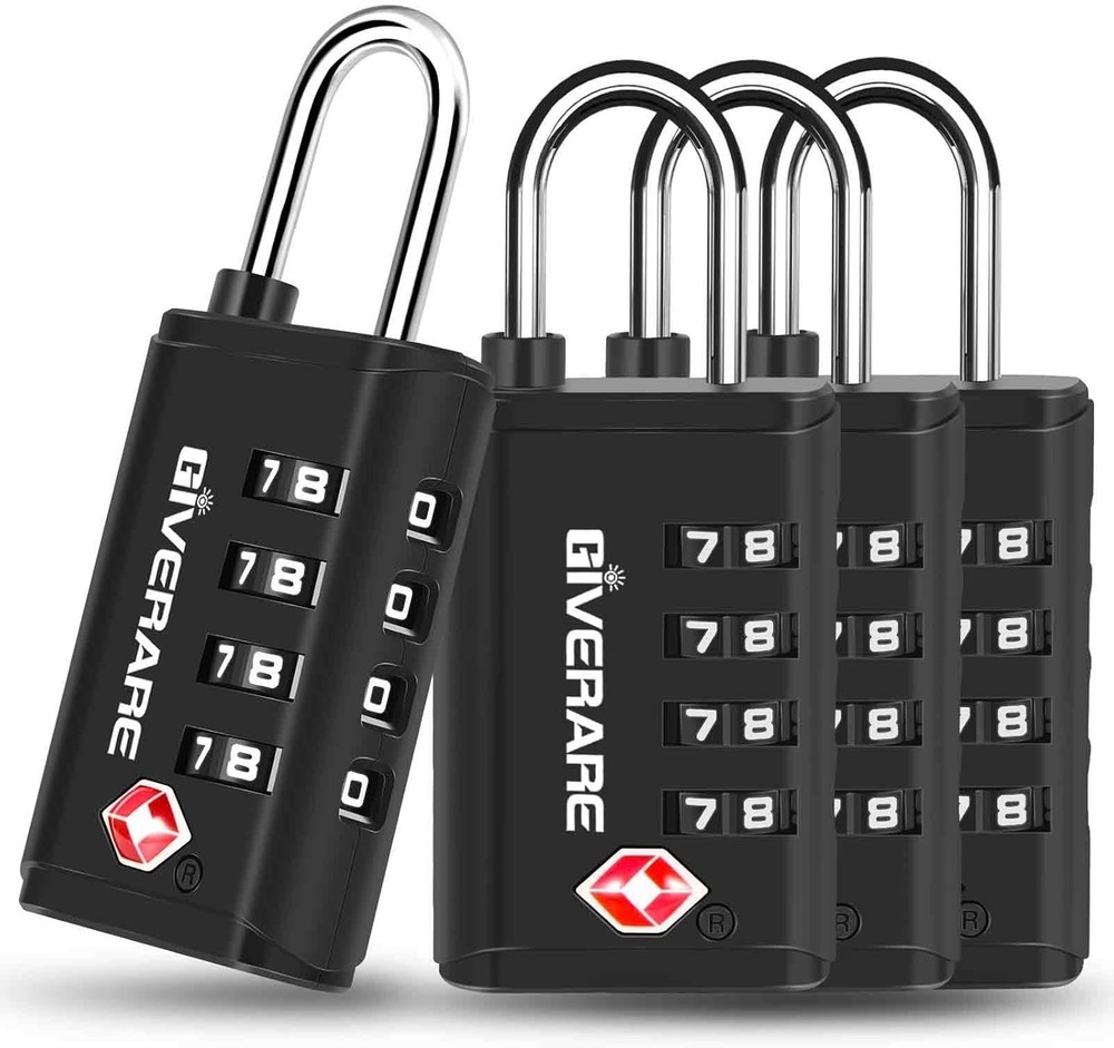 4-Pack TSA Approved Luggage Locks 4-Digit Combo, Open Alert Indicator, Black Set