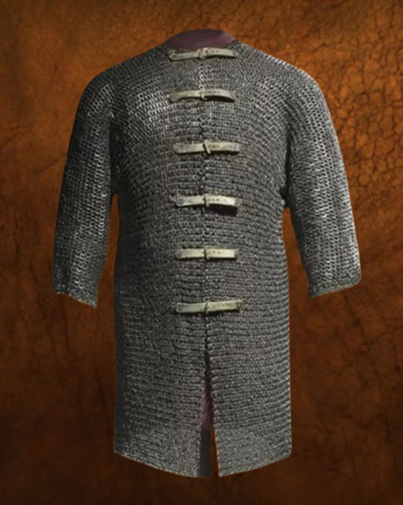 "9mm Flat Riveted Chainmail Shirt | Solid Rings Hauberk | Front-Open Medieval