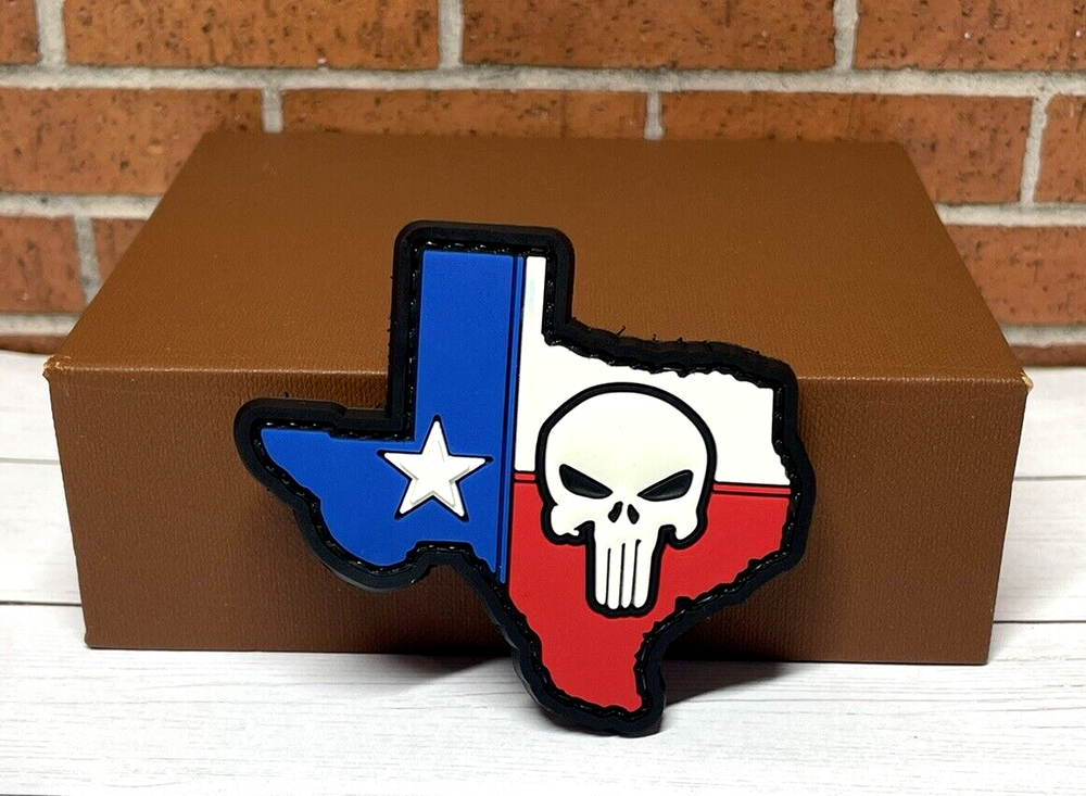 PVC Tactical Morale Patch - Punisher Skull Texas Flag Patch - Gun Patch